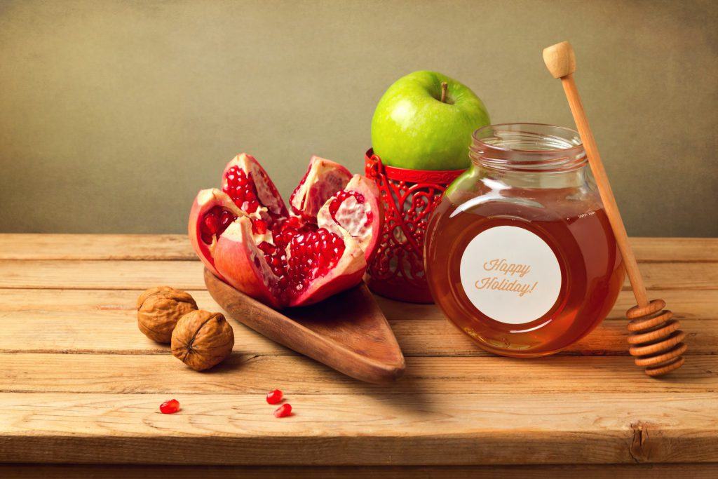 Rosh Hashanah table arrangement. Jewish New Year Holiday.