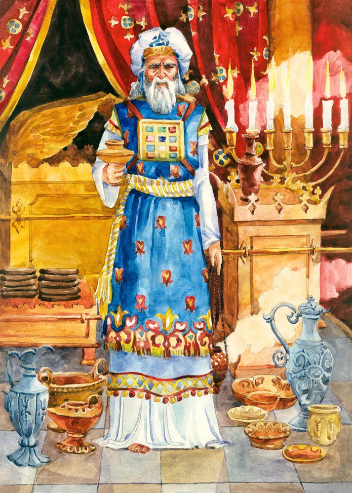Watercolor illustration of a series "Life and everyday objects of ancient Palestine". High priest