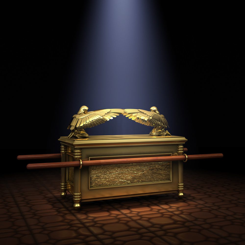 Ark of the Covenant inside the Holy of Holies illuminated with a shaft of light from above