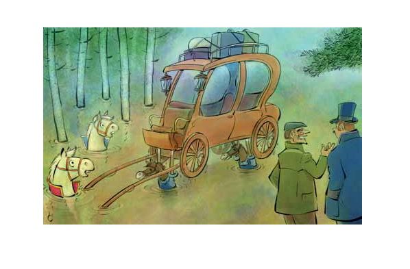 Кони вывезли телегу из грязи